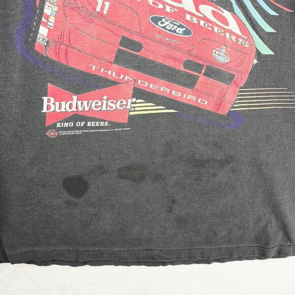 Vintage Nascar Bill Elliott Shirt XL Black Faded Stained Racing 90s Budweiser - Picture 5 of 14